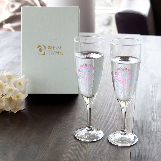 冷感花火 シャンパングラスペアセット 箱入 丸モ高木陶器 冷感花火 シャンパングラスペアセット 箱入 丸モ高木陶器